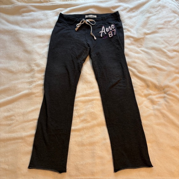 Aeropostale Pants - Aeropostale Women's Stretch Sweatpants Grey Aero 87 Logo Straight Leg L Y2K